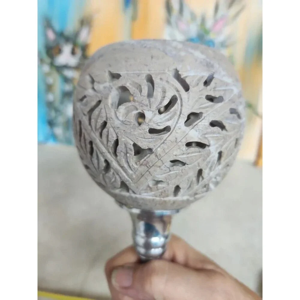 Carved stone goblet style candle stick